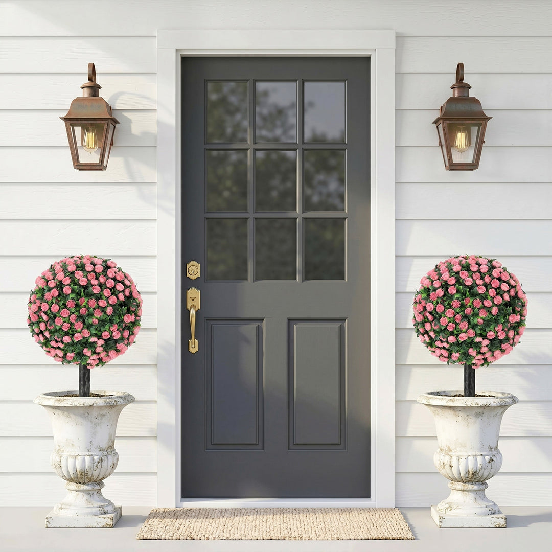 Artificial Rose Topiary UV Resistant, 2-Pack Fake Plants, 55 cm