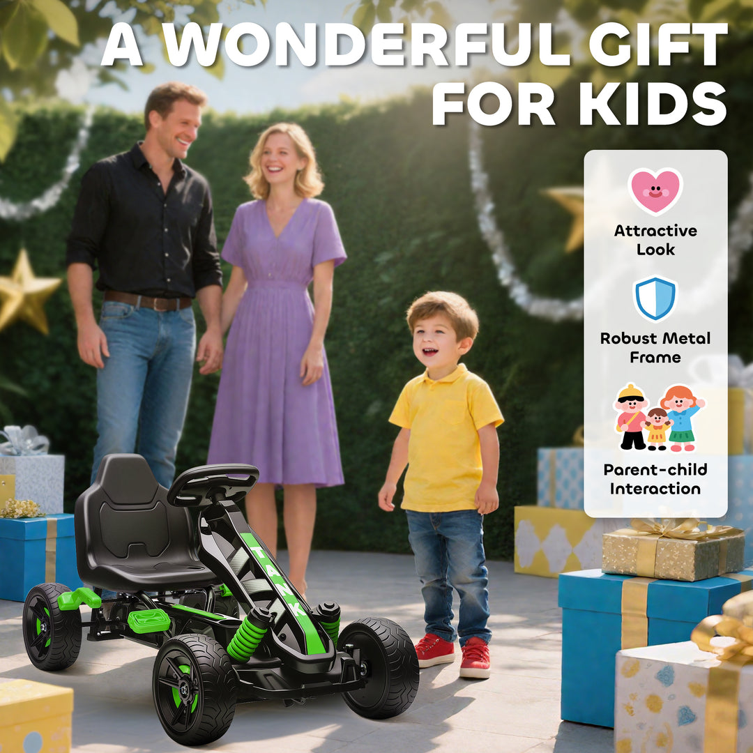 AIYAPLAY Pedal Go kart for Kids Ages 3-6 Years, with Automatic Clutch, Brake, EVA Anti-Slip Wheels, Green