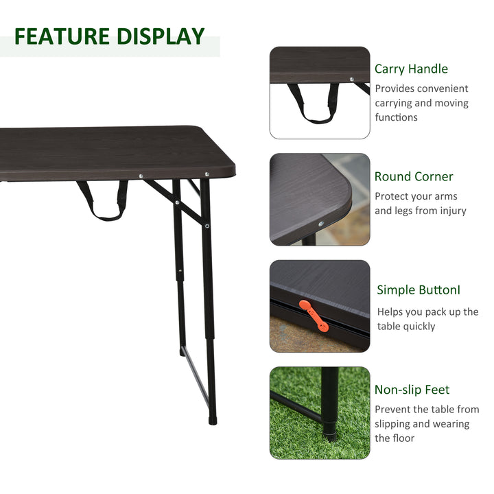 4FT Portable Metal Picnic Table, 22Lx61Wx53/71.5H cm-Black/Brown
