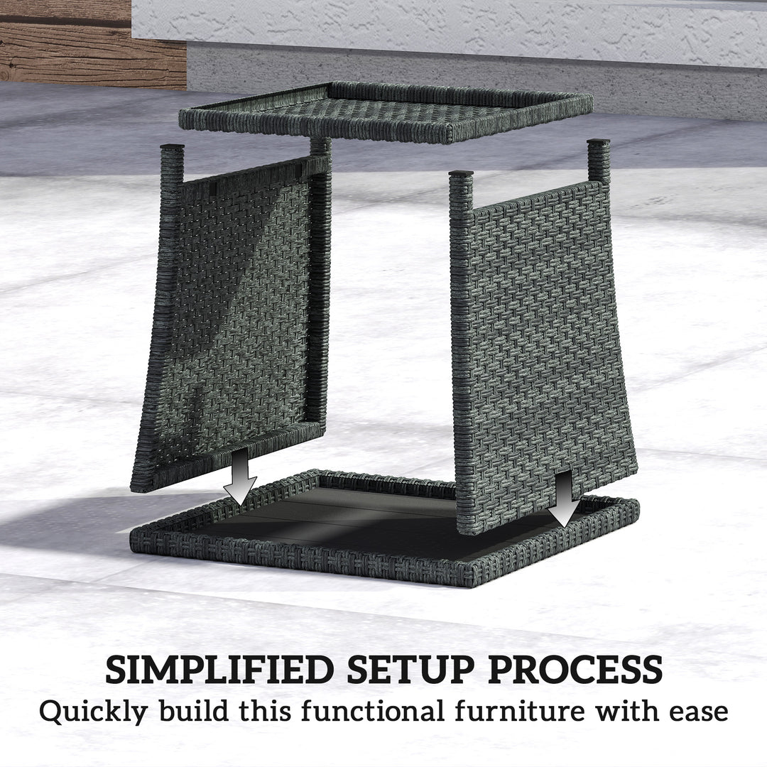 Side Table 2-Tier Outdoor Coffee Table with Storage Shelf PS Wood Slat