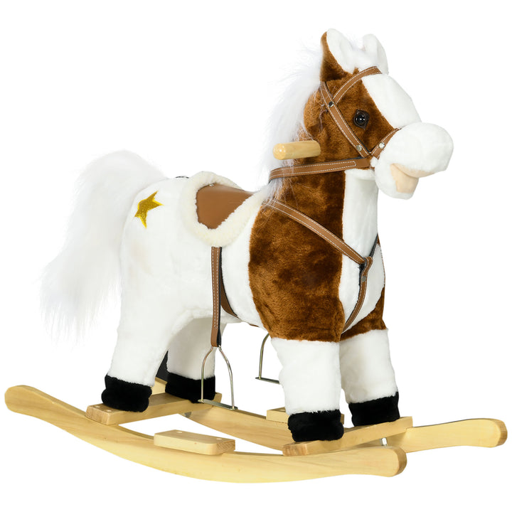 HOMCOM Rocking Horse with Music Sound, Ride On Horse with Saddle Gift for 3-6 Years Old Girl and Boy, Brown