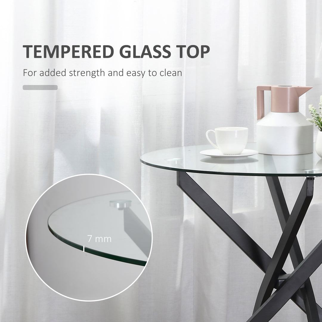 Dining Table with Clear Tempered Glass Top, Round Table with Metal Legs, Modern Kitchen Table for Dining Room Living Room, Black