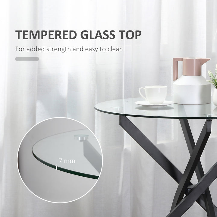 Dining Table with Clear Tempered Glass Top, Round Table with Metal Legs, Modern Kitchen Table for Dining Room Living Room, Black