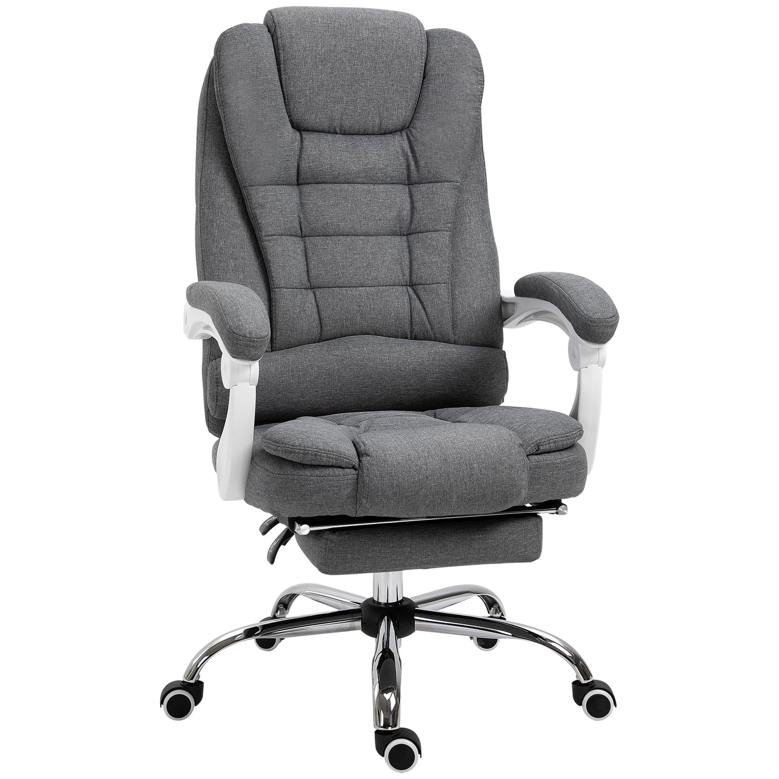 Office Chair, Computer Desk Chair, Linen Fabric Swivel Rolling Task Chair with Large Soft Padded Cushion, 135° Reclining Backrest and Retractable Footrest, Grey