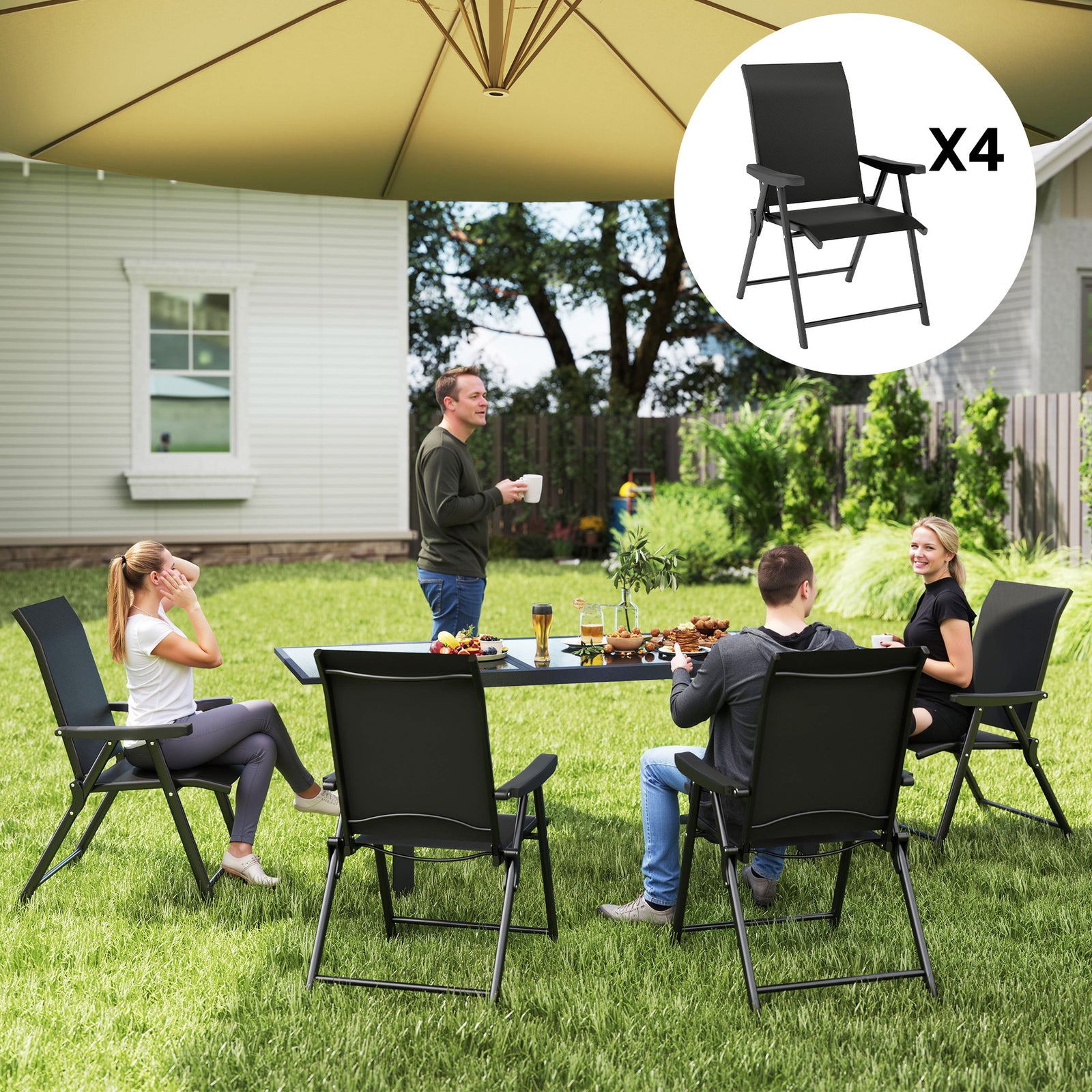 Set of Four Folding Outdoor Chairs - Black