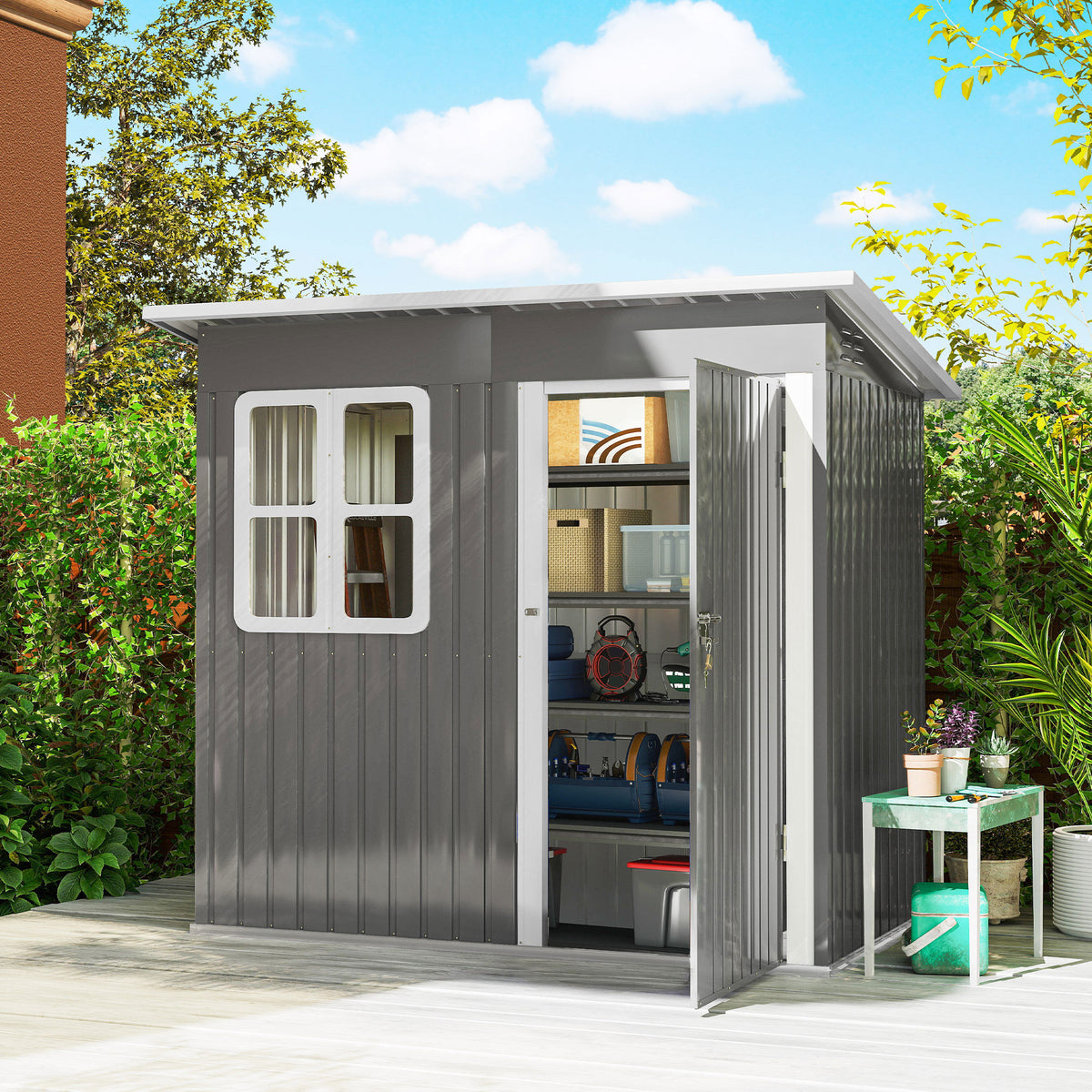 7 x 4ft Eco-friendly Galvanised Steel Garden Shed, with Lock and Glove