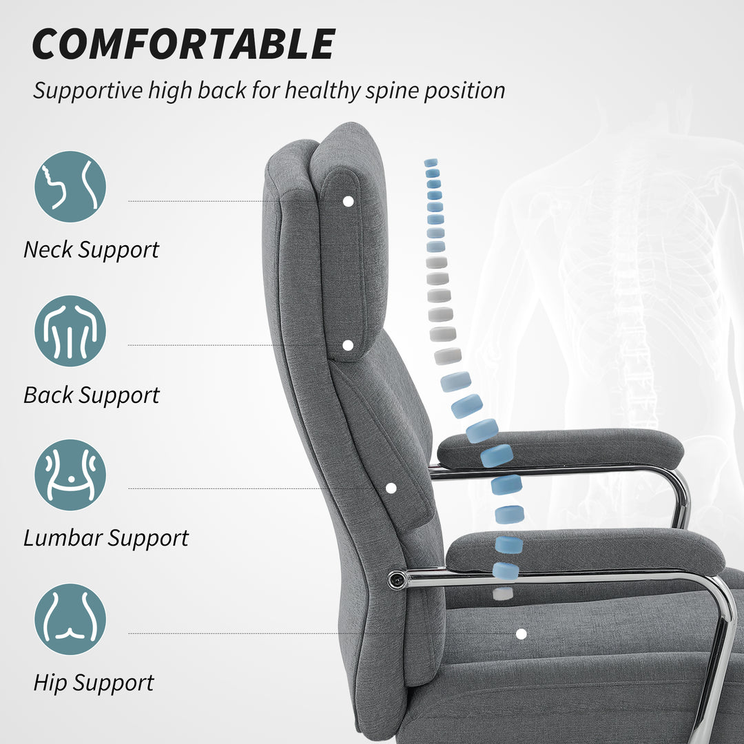 Executive Office Chair, Linen Fabric Computer Desk Chair with Double-Layer Back Cushion, Tilt Function, Height Adjustable for Home, Charcoal Grey