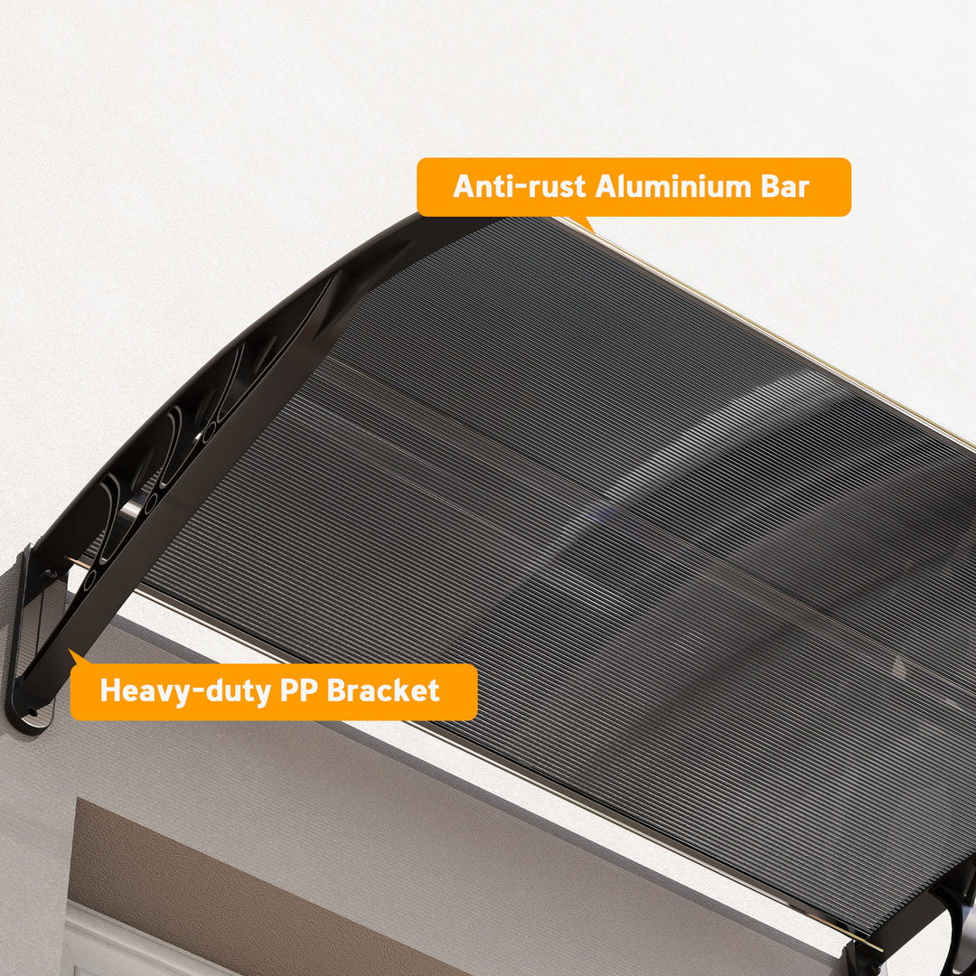 MCL Front Door Canopy Outdoor Awning Aluminium Rigid Plastic Polycarbonate Rain Shelter UV Water Rain Resistant 100 x 75cm Black