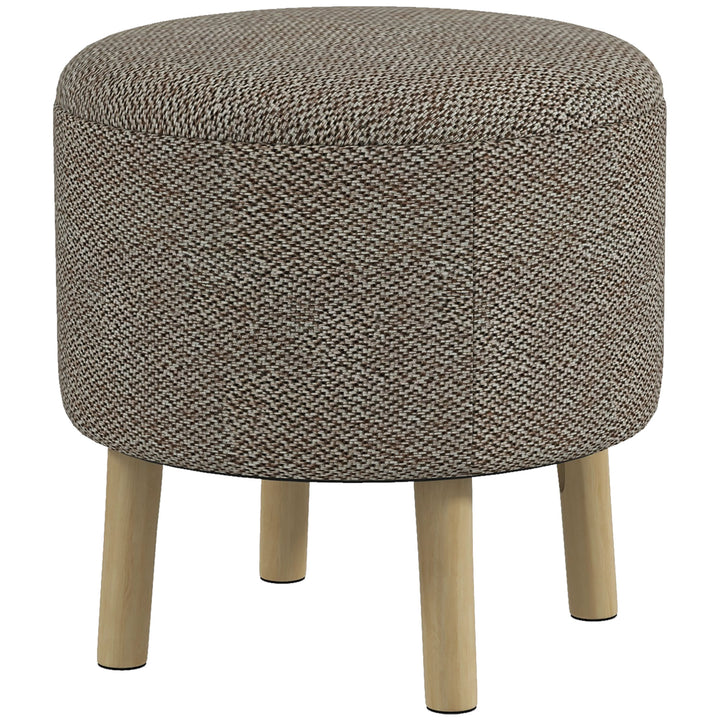 HOMCOM Linen Fabric Ottoman Stool, Round with Storage, Padded Seat, Wooden Legs, Hidden Space, Light Grey | Aosom UK