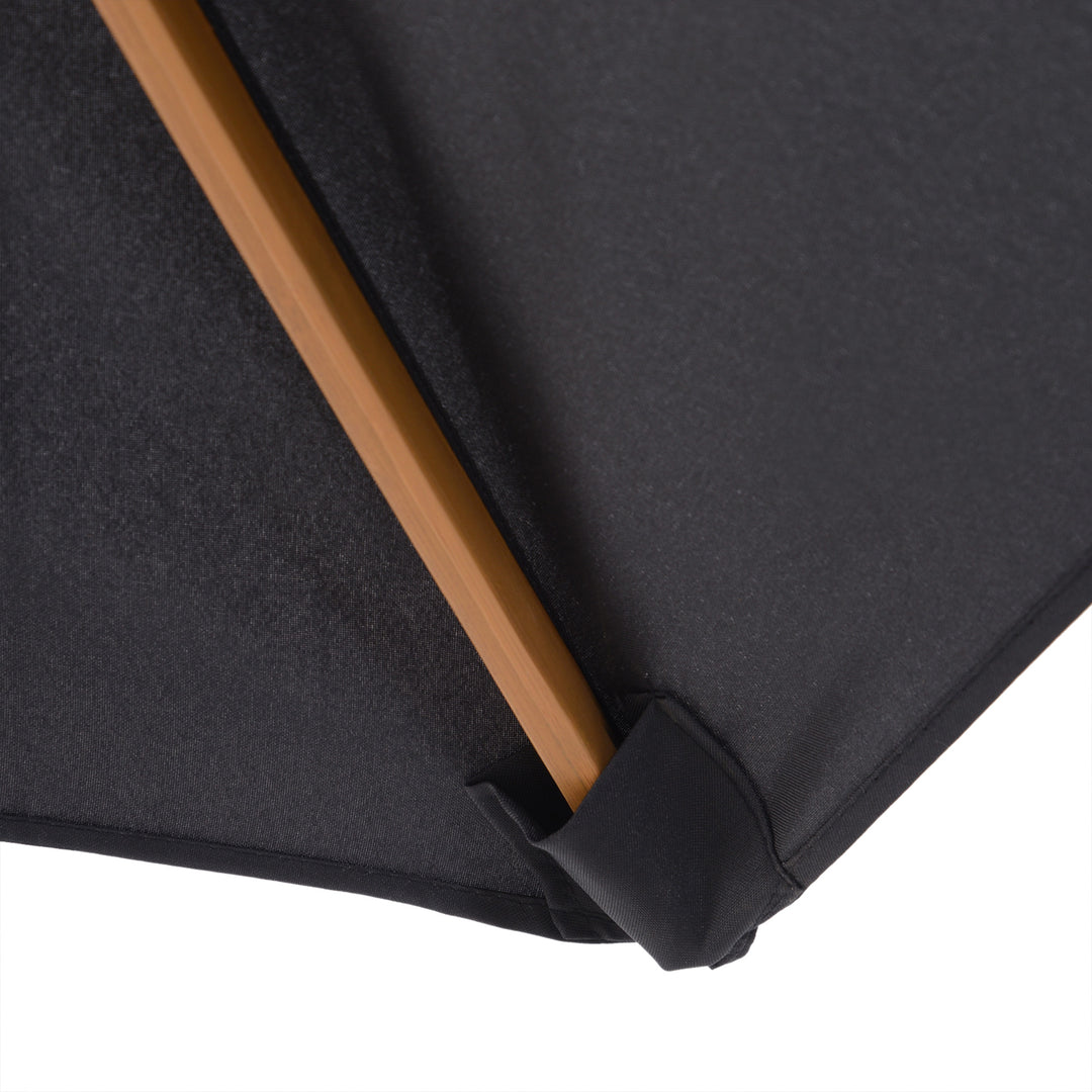 2.5m Wood Garden Parasol Sun Shade Patio Outdoor Wooden Umbrella Canopy Black