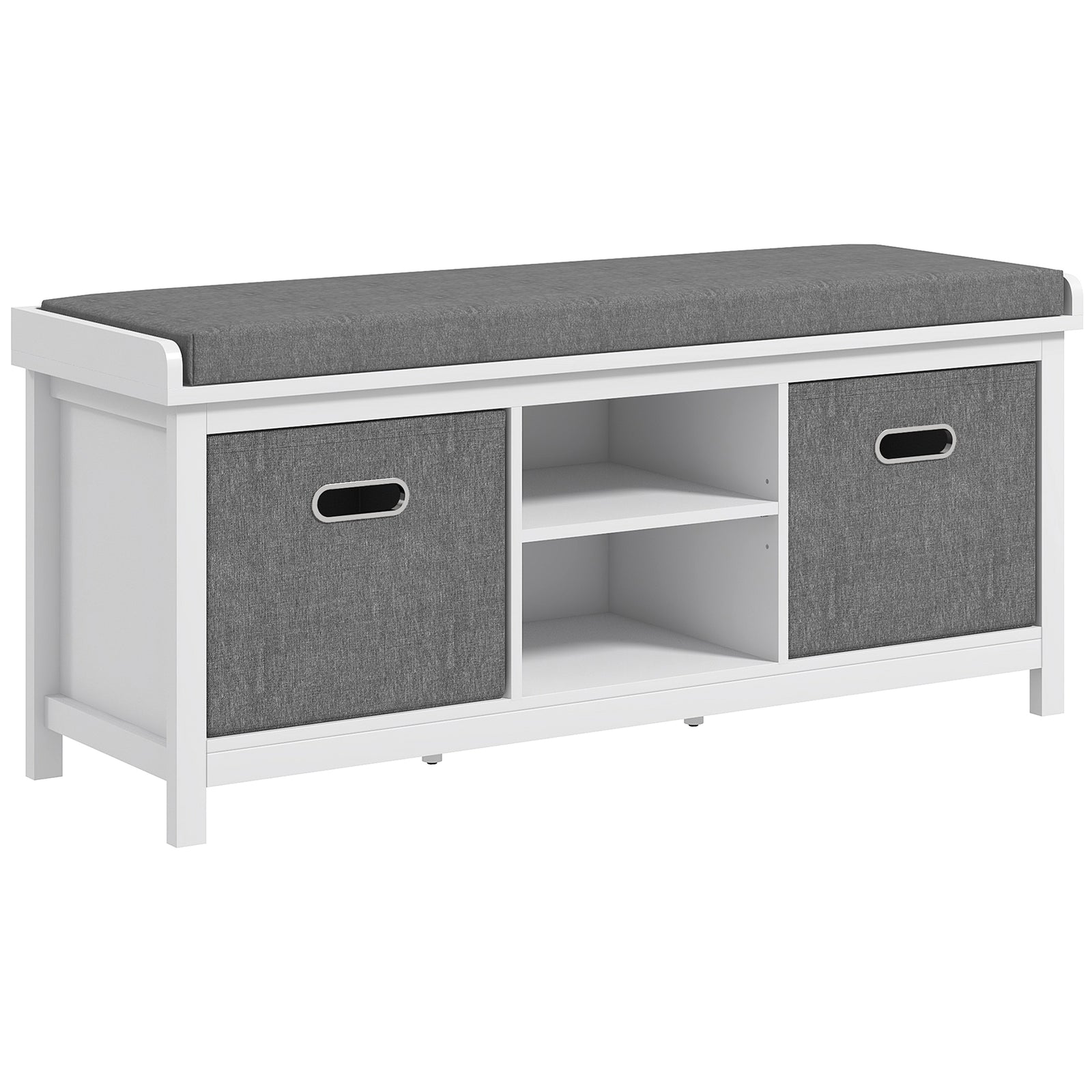 Shoe Storage Bench, with Cushion Seat - White/Grey