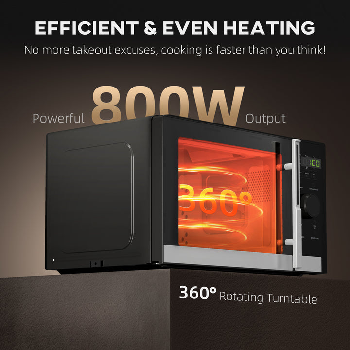 23L 800W Microwave Oven, Digital Solo Microwave with 10 Power Levels, Automatic Defrost, 8 Auto Cook Menus, 60 Minutes Timer, Eco Mode, Clock, Easy Clean, Small Black Microwave