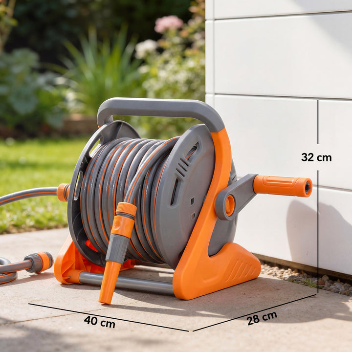 Portable Garden Hose Reel, 20+2 m Wall Mounted Hose Reel with 2 Patter
