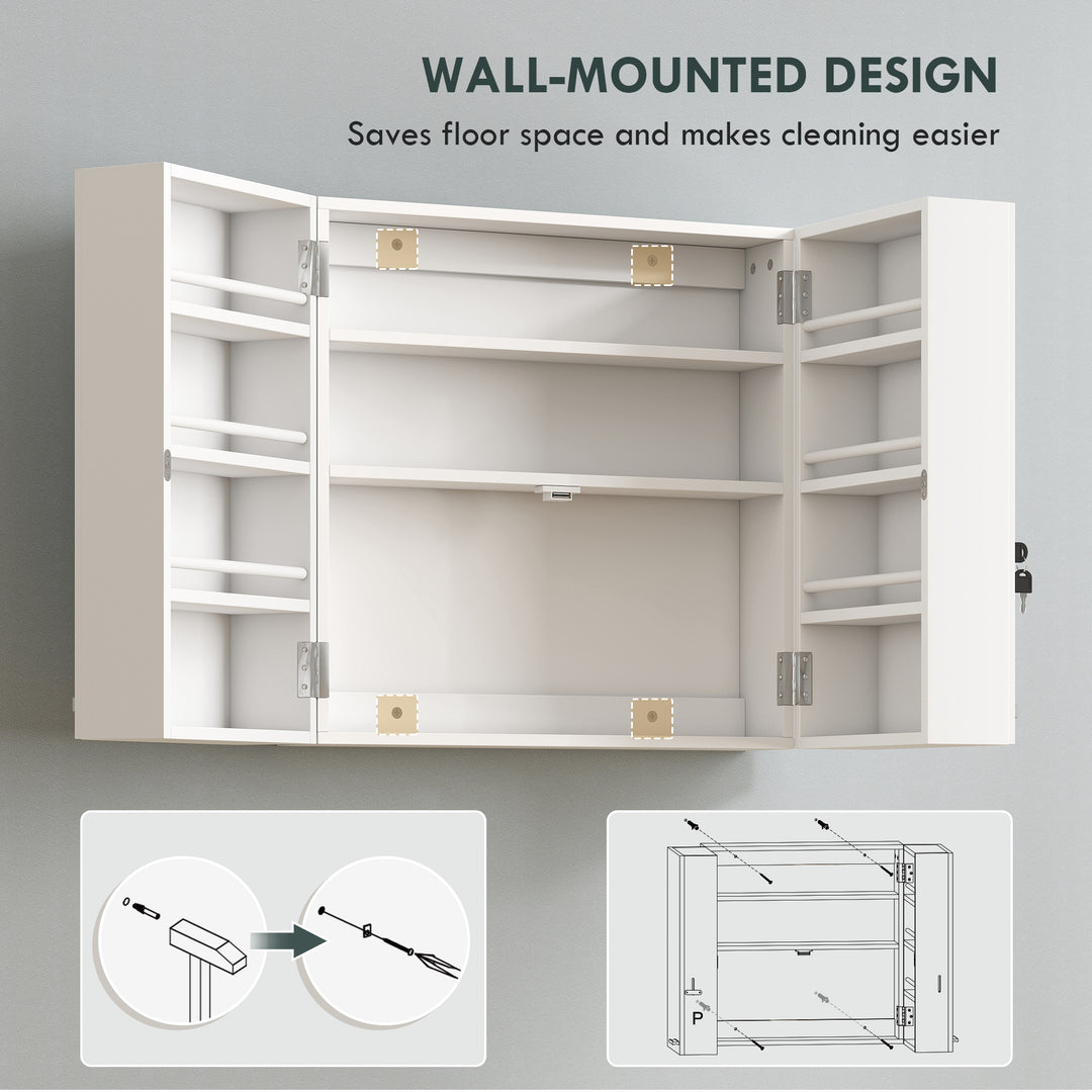 Wall Mount Medicine Cabinet with Key Lock, 3 Tier First Aid Cabinet wi