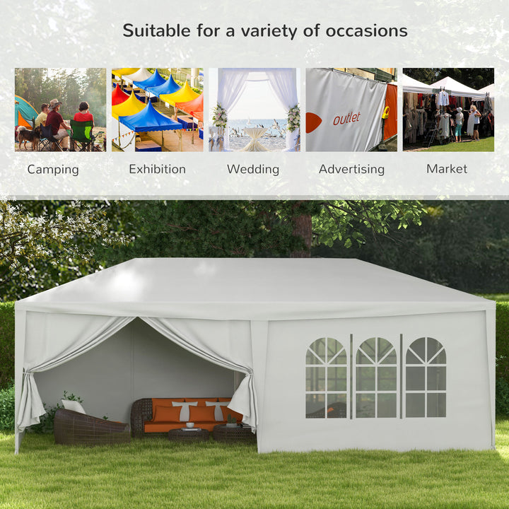 Outsunny 6 x 3 m Party Tent Wedding Gazebo Outdoor Waterproof PE Canopy Shade with 6 Removable Side Walls