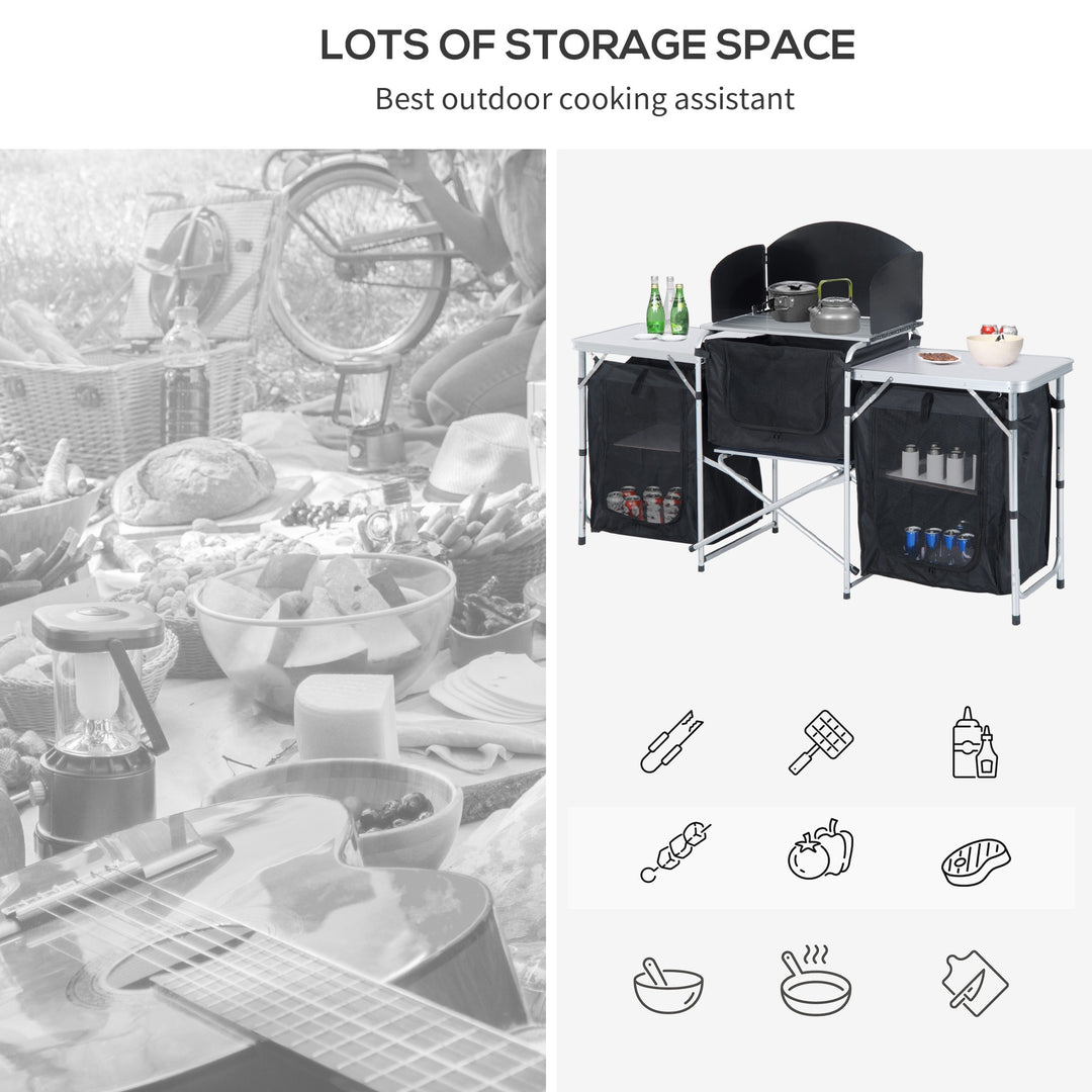 Multi-Storage Portable Camping Kitchen, with Heat-Resistant Tabletops and Bag
