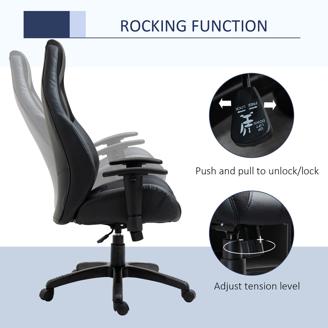 Racing Gaming Chair, Mesh & Faux Leather Computer Chair with High Back, Swivel Wheels, Adjustable Height and Armrest, Black