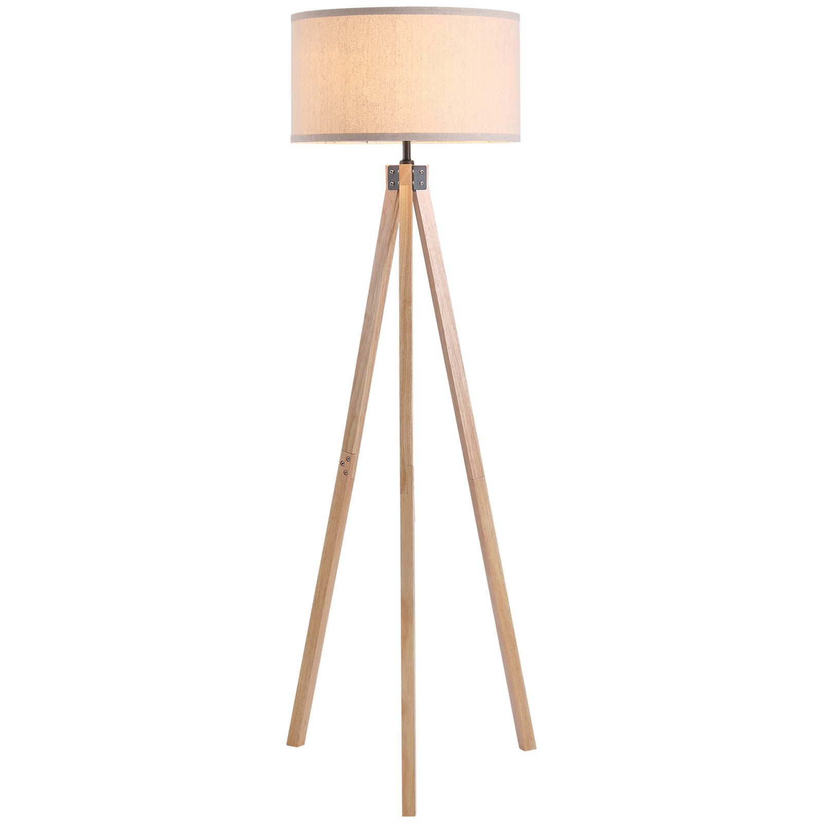Floor Lamp with Elegant Wood Tripod, Free Standing E27 Bulb Lamp Versatile Use For Home Office - Beige
