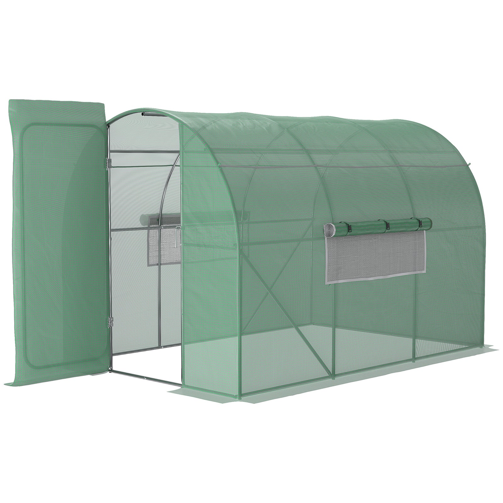 Large Polytunnel Walk In Greenhouse, Plant Gardening Tunnel Green House with Metal Hinged Door, Galvanised Steel Frame & Mesh Windows, Green (3 x 2 m)