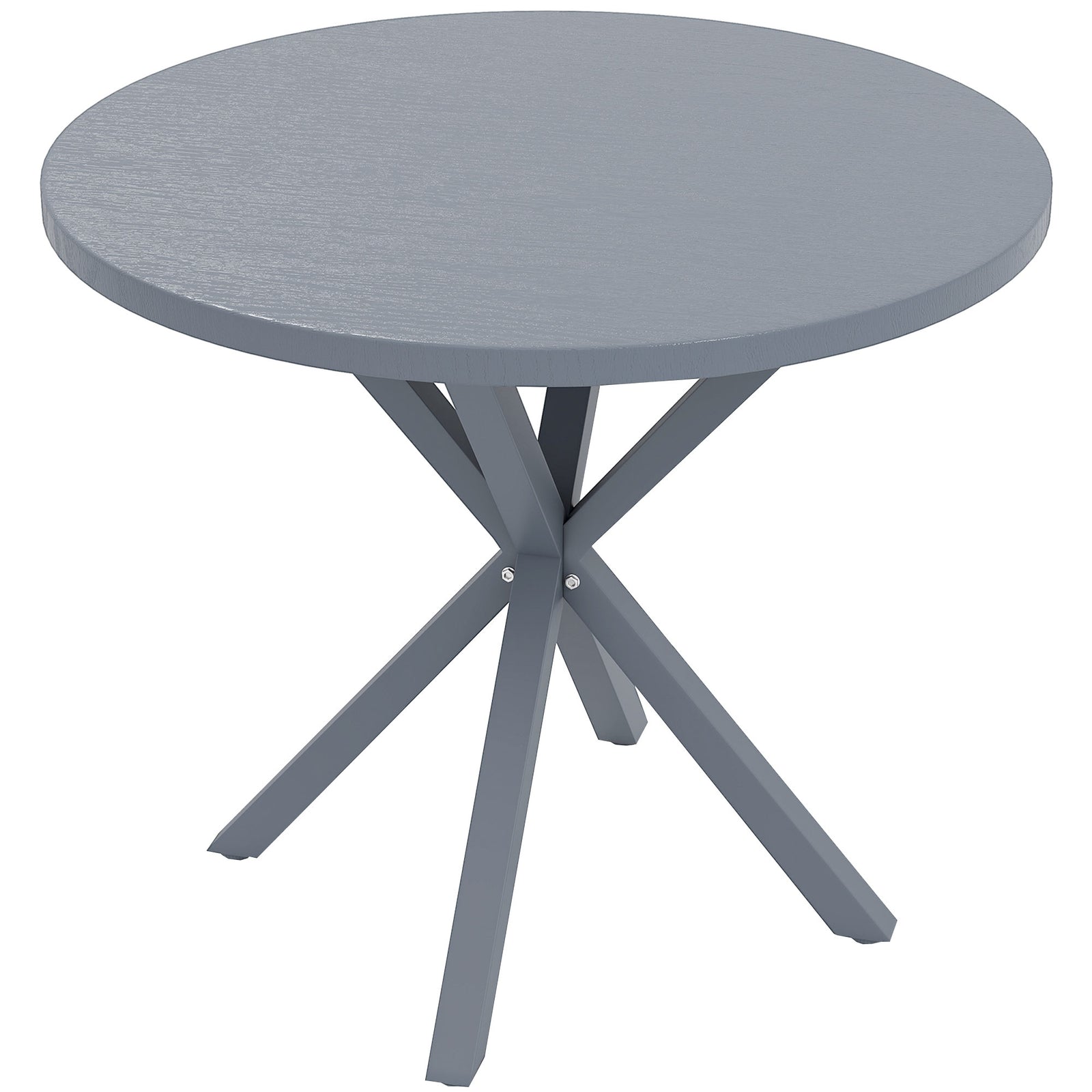 Garden Table, 85cm Round Outdoor Dining Table with Steel Frame, Wood Effect Top, for Balcony, Deck, Dark Grey