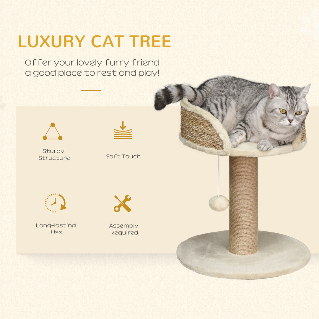 PawHut Cat Tree Tower Basics with Bed, Scratching Post, Activity Centre, Kitten House, Dangling Ball Perch, Beige | Aosom UK