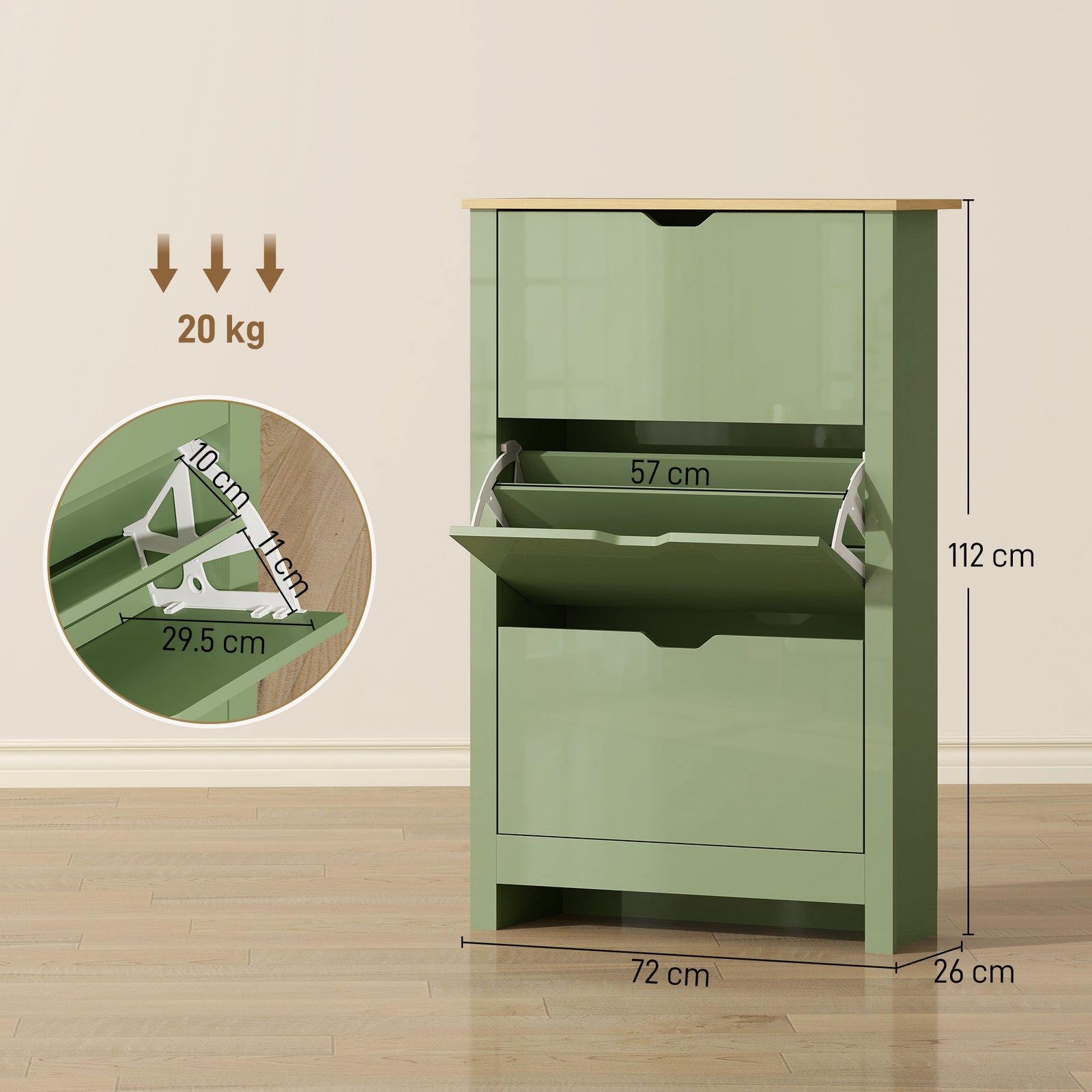 Slim Shoe Cabinet, Narrow Shoe Cupboard with 3 Flip Drawers, Adjustabl