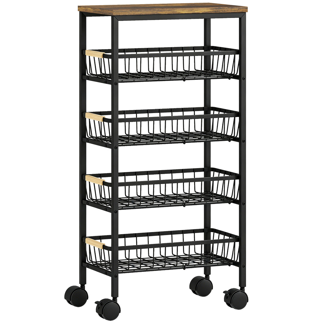 Metal Kitchen Trolley, 4-Tier Storage Trolley with Pull-Out Baskets an