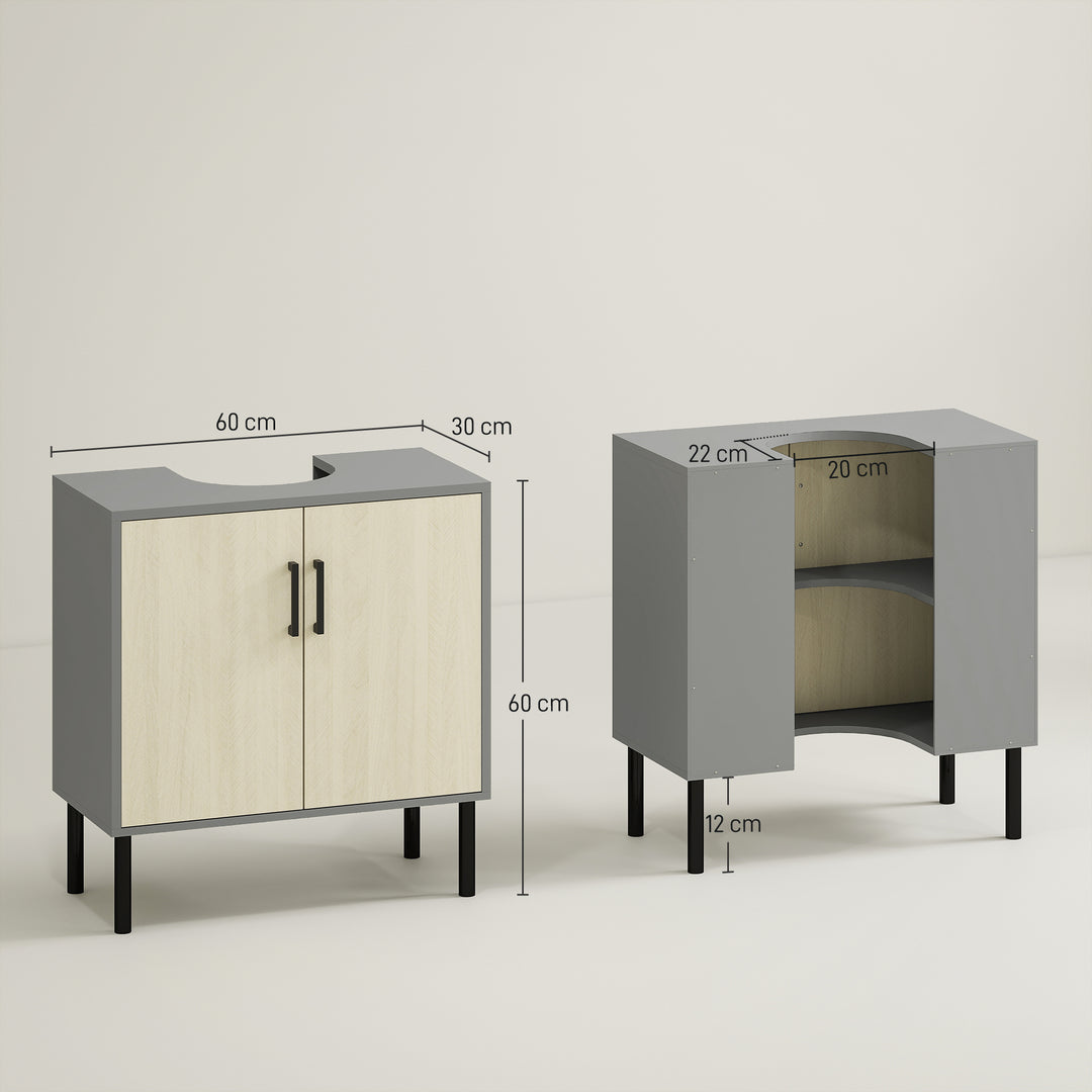 Under Sink Cabinet, Bathroom Vanity Unit, Storage Cupboard with Double Doors and Storage Shelves, 60x30x60cm, Natural