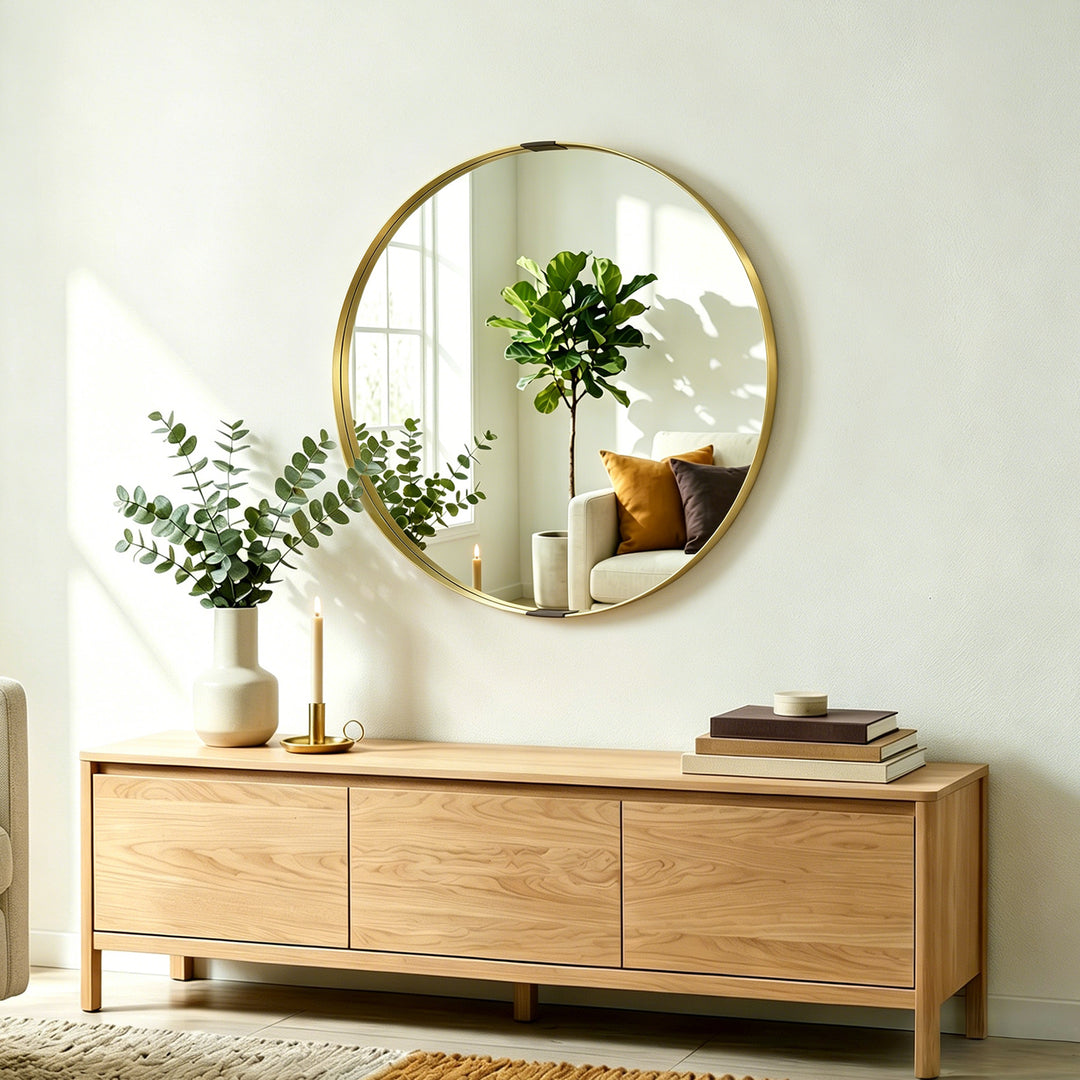 Round Wall Mirror 61 cm, Wall Mounted Bathroom Mirror with Tempered Sa