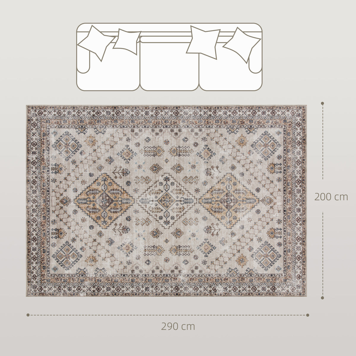 Vintage Area Rug, Non-Slip Washable Rug, Flannel Floor Carpet for Livi