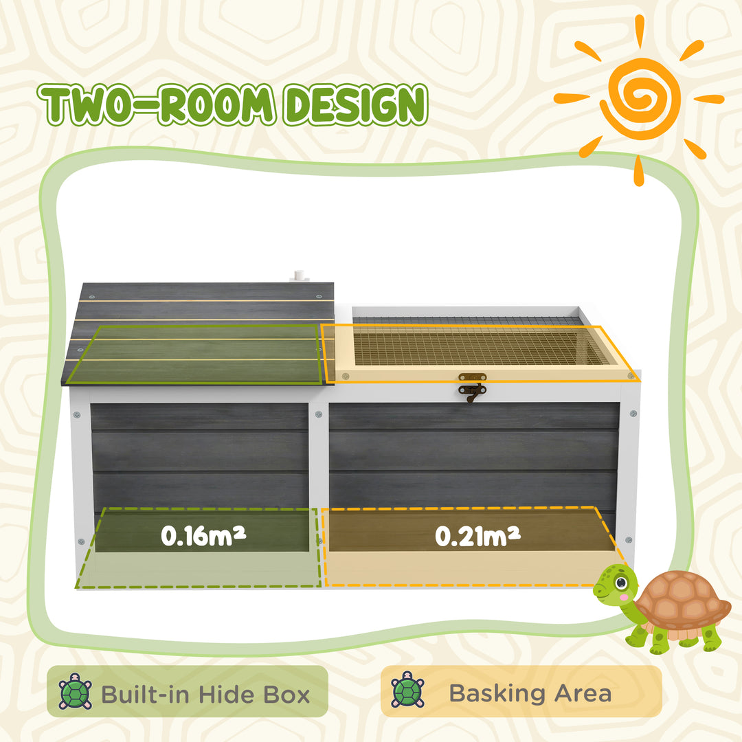 Wooden Tortoise House, Small Pet Reptile Shelter, with Hide Den and Run - Grey