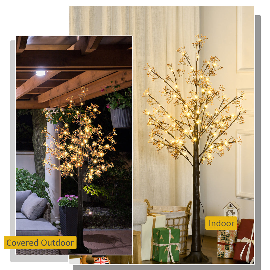 HOMCOM 5ft Artificial Gypsophila Blossom Tree Light with 96 Warm White LED Light, Baby Breath Flowers for Home Party Wedding, Indoor and Outdoor Use