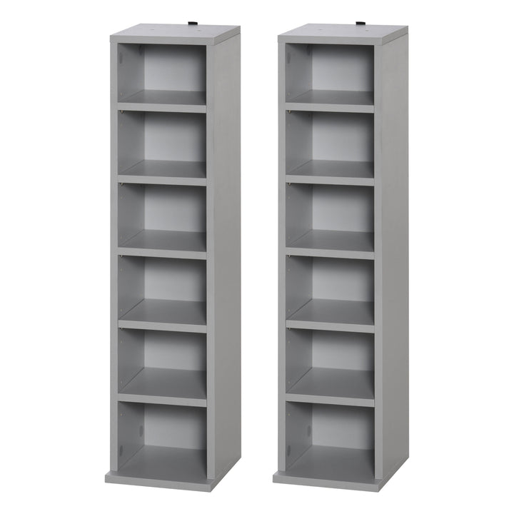 HOMCOM Twin Media Towers: Adjustable Shelving for Blu-Ray & DVD Organisation, Sleek Grey Bookcases | Aosom UK