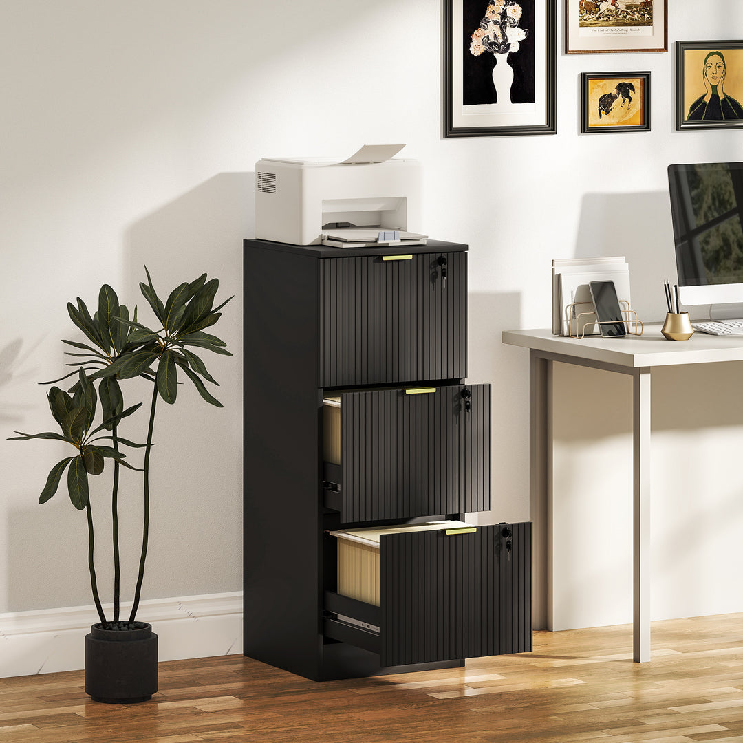 Filing Cabinet, Fluted Vertical File Cabinet with 3 Lockable Drawers a