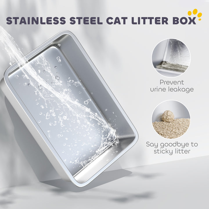 Stainless Steel Cat Litter Box with Removable Lid, Scoop, Filter Bags, for Larger Cats, White