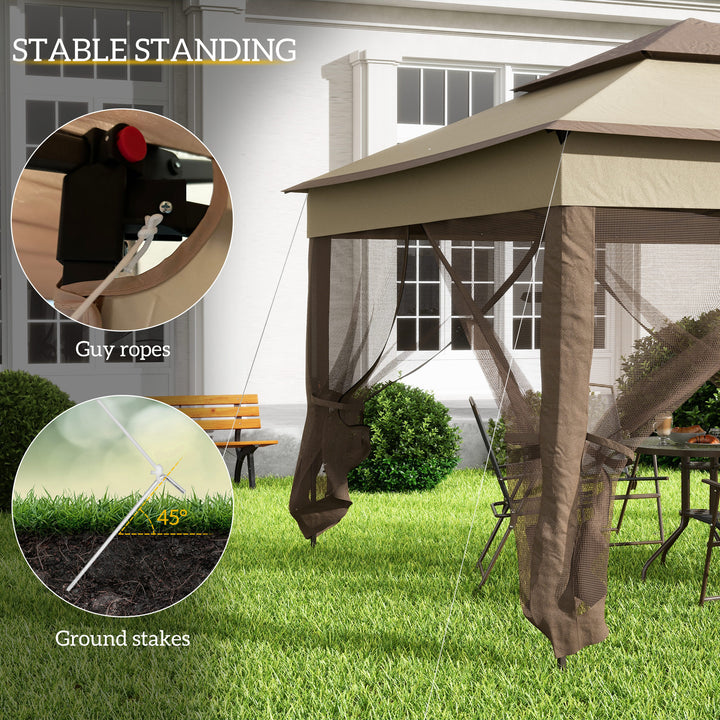 3 x 3(m) Pop Up Gazebo, Marquee Party Tent with Double Tier Roof, Netting and Carry Bag, Event Shelter for Outdoor Patio, Khaki
