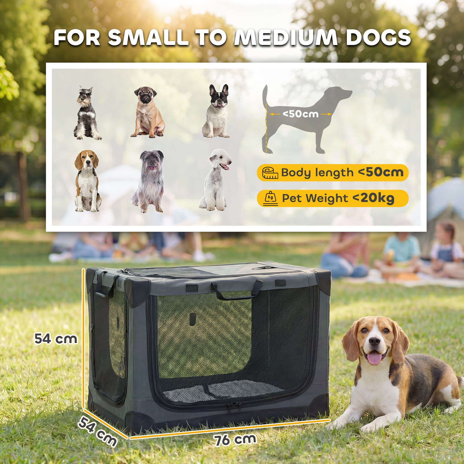 Soft Dog Crate Pet Travel Crate 76 x 54 x 54 cm with Removable Pad Mes