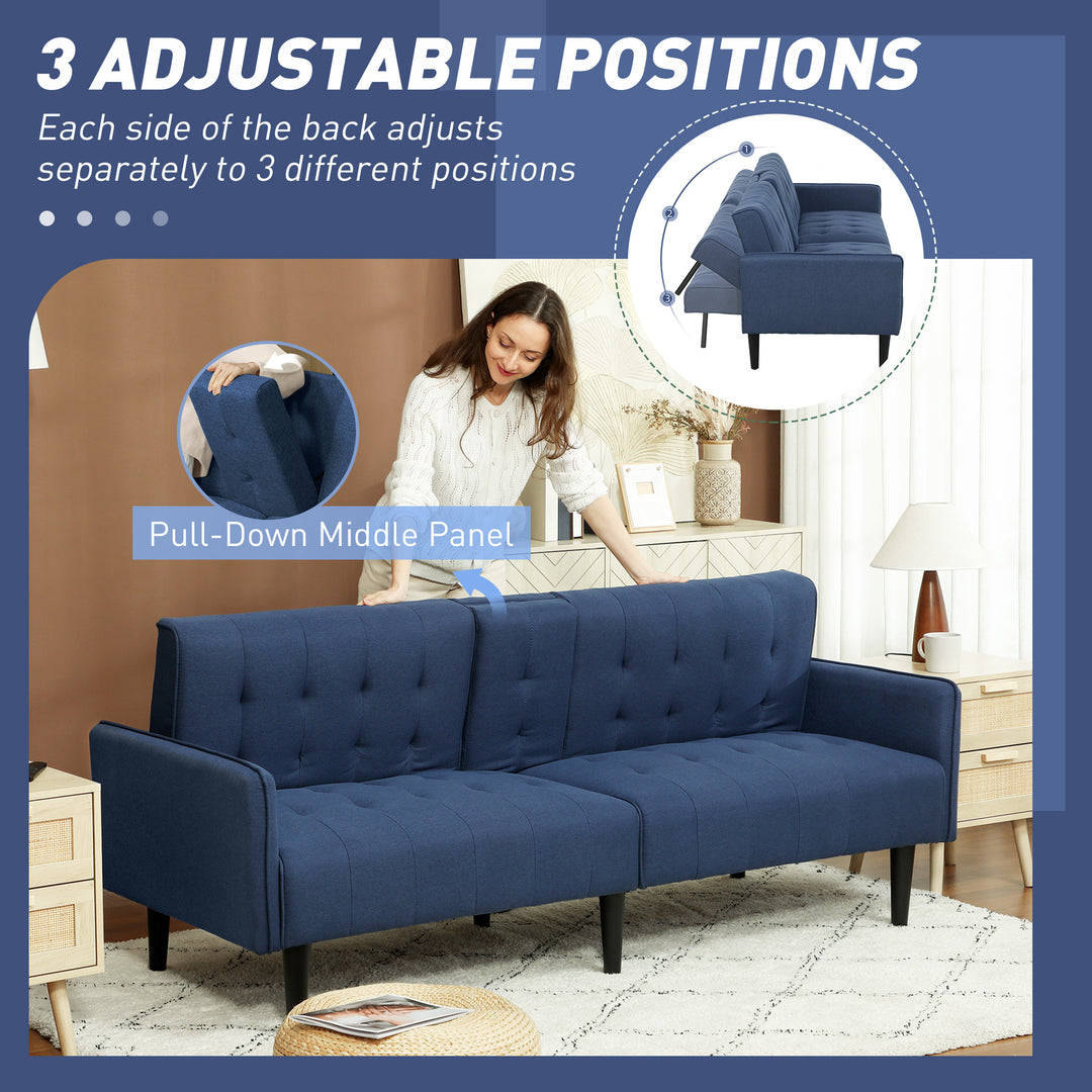 Three-Seater Sofa Bed, with Cupholders - Dark Blue
