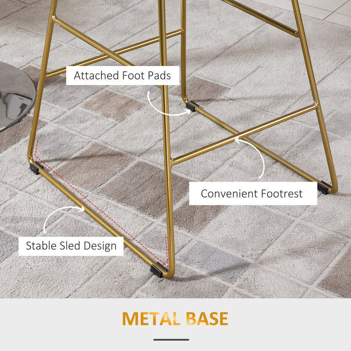 Set of 2 Bar Stools, Modern Counter Height Breakfast Bar Chairs with Wire Metal Frame for Kitchen, Dining Room, Gold