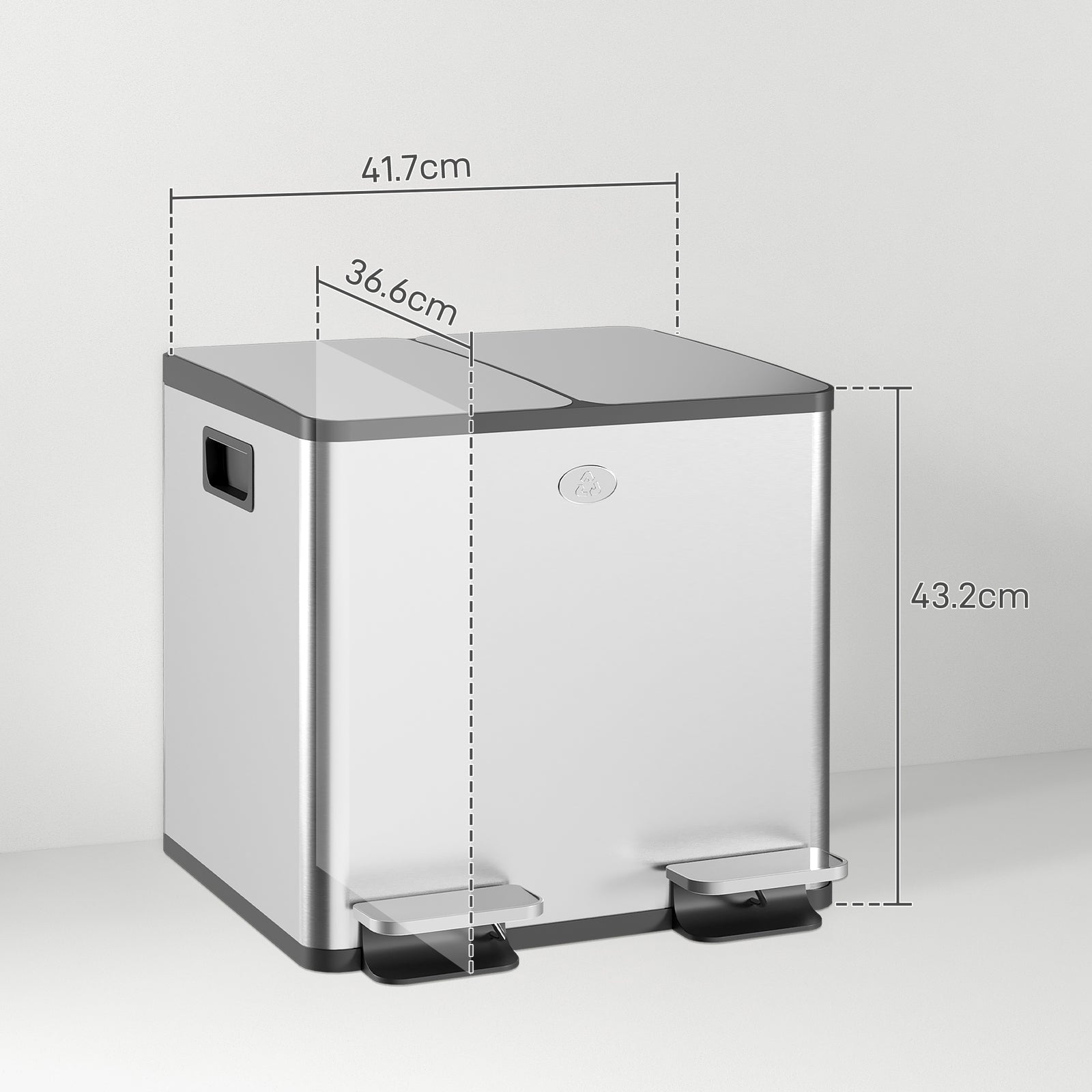 30L Dual Compartment Stainless Steel Bin, with Deodoriser Holders - Si