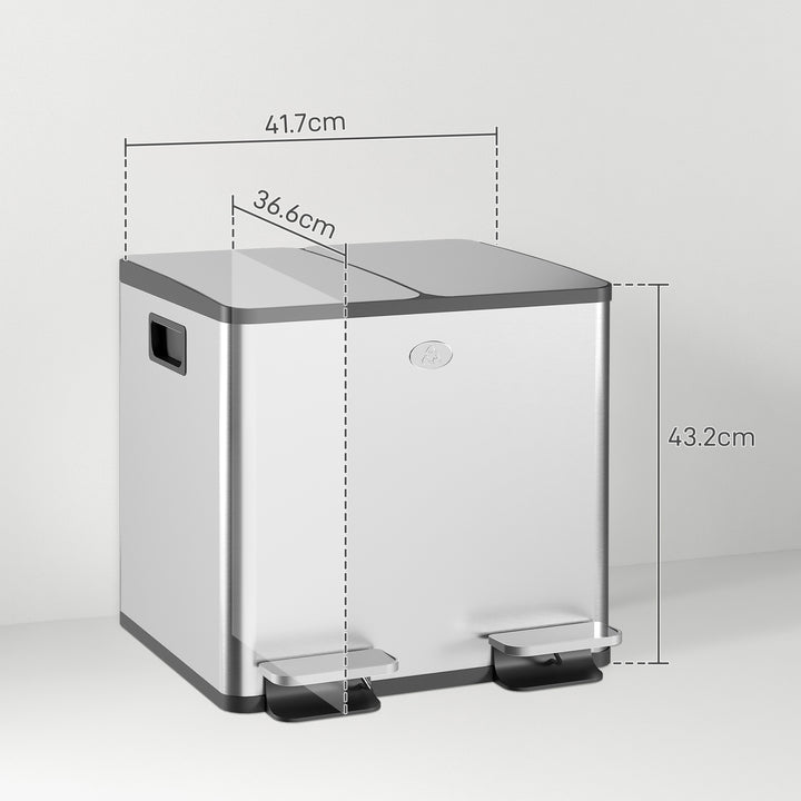 30L Dual Compartment Stainless Steel Bin, with Deodoriser Holders - Si