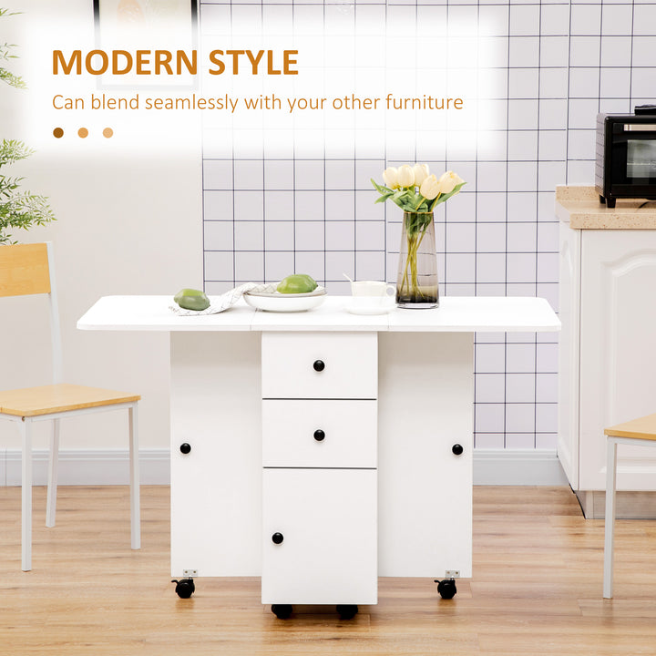 Multi-Storage Six-Person Drop Leaf Dining Table - White
