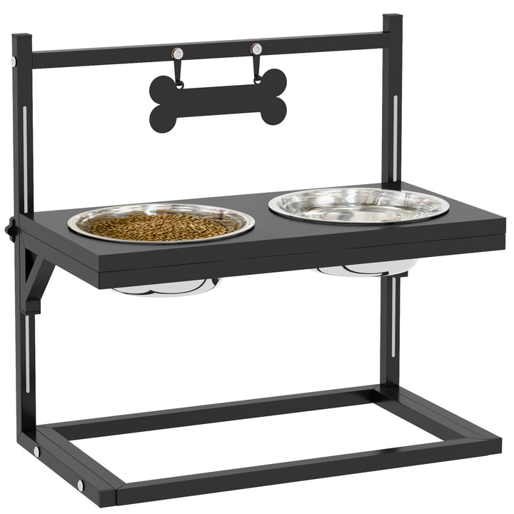 Dog Bowls with Stand, Adjustable Height Elevated Dog Bows for Small Medium Large Dogs - Black