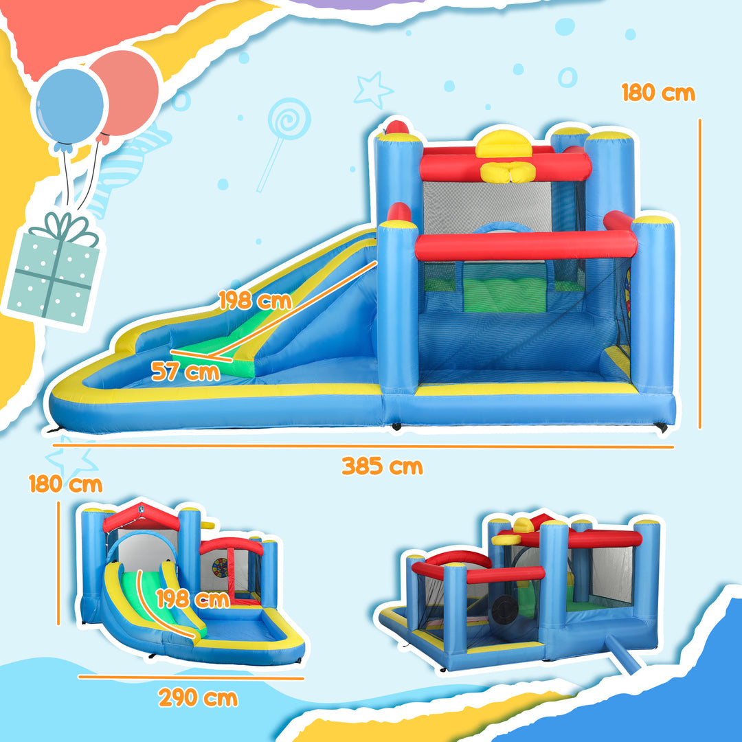 Inflatable Bouncy Castle with 550W Blower, Basketball Hoop, Long Slide