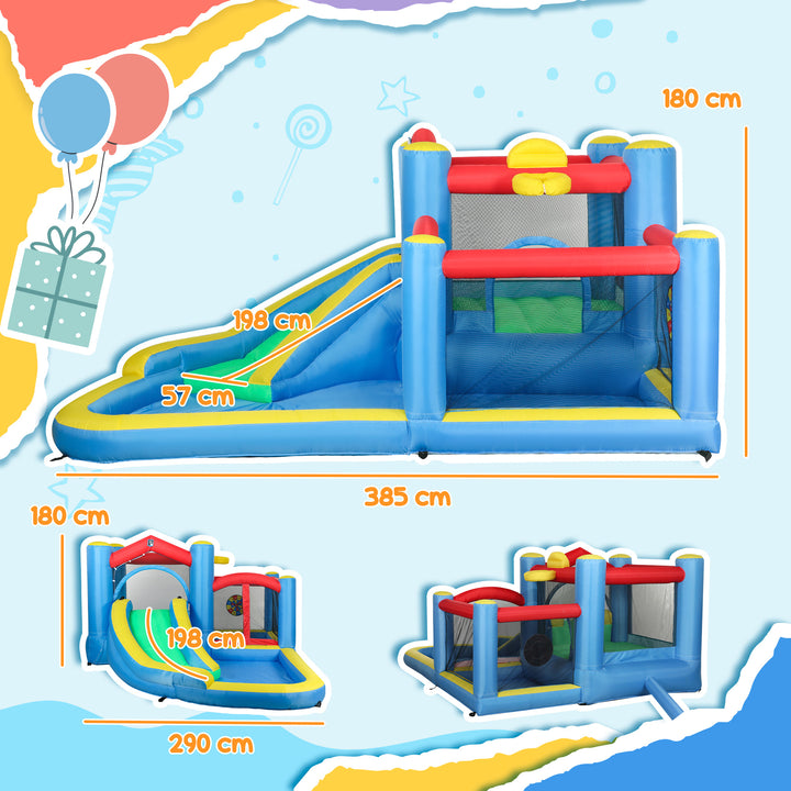 Inflatable Bouncy Castle with 550W Blower, Basketball Hoop, Long Slide