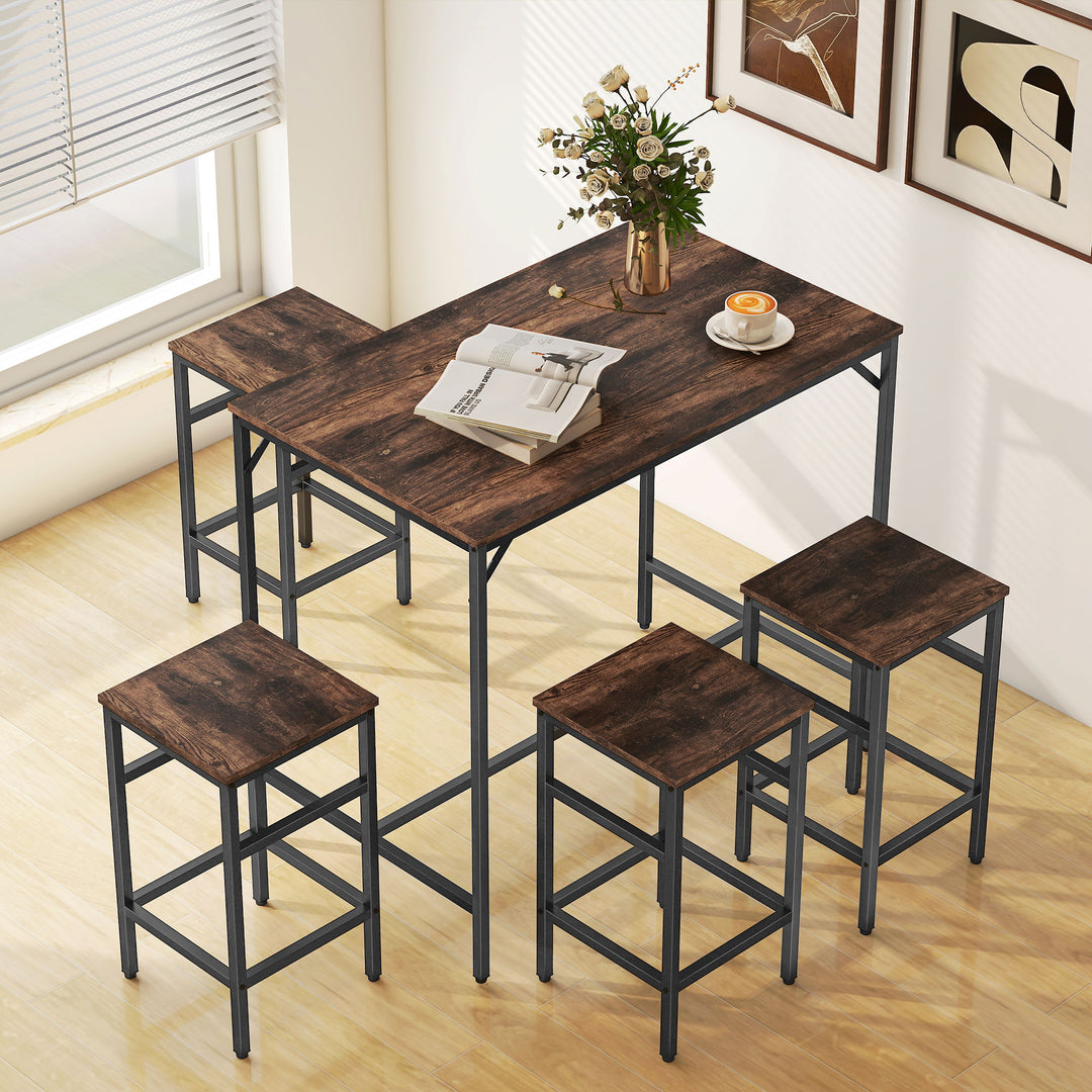 MCL 5-Piece Breakfast Bar Table and Stools Set, Kitchen Bar Table Set with High Table and 4 Stools, Space Saving Compact Dining Furniture for Small Spaces, Rustic Brown