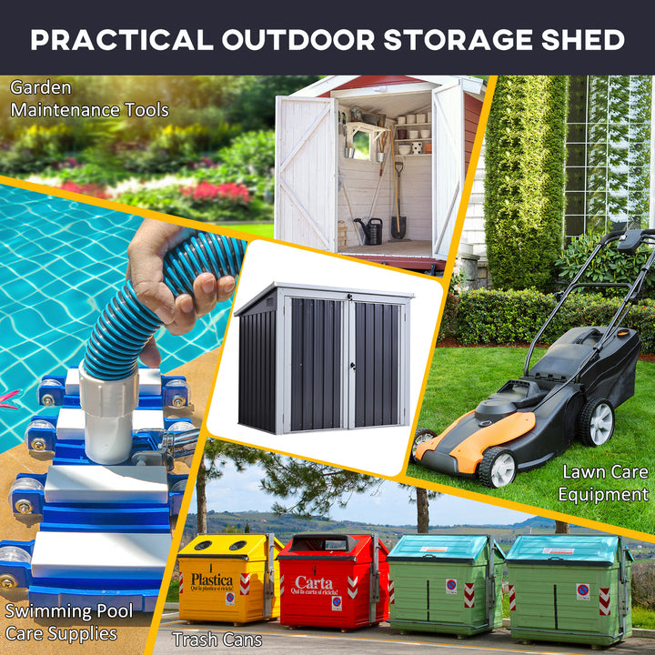 3.2 x 5.1ft Corrugated Steel Two-Bin Storage Shelter - Black