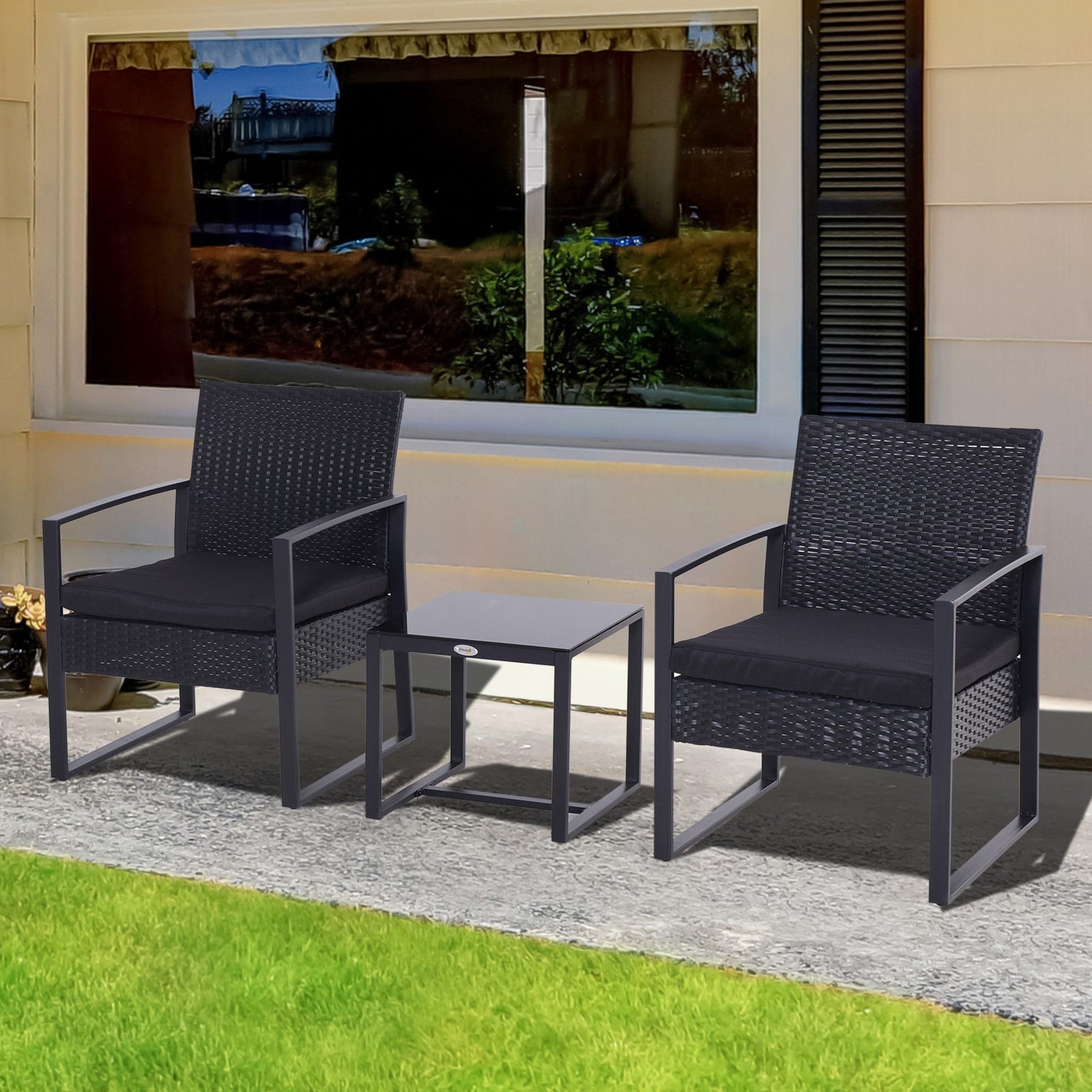2 Seater Rattan Coffee Set-Black