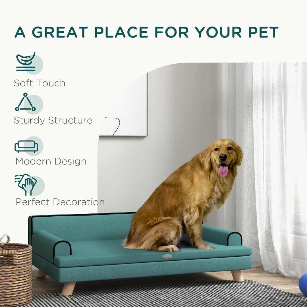 Dog Sofa, with Wooden Legs, Water-Resistant Fabric, for Medium & Large Dogs - Green