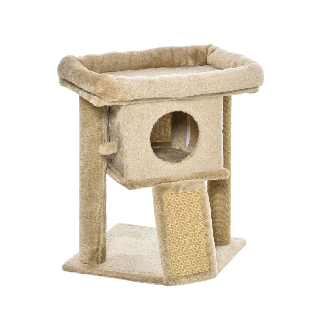 MCL Cat Tree Tower for Indoor Cats Cat Scratching Post Climbing Activity Centre w/Jute Scratching Pad, Toy Ball, Cat House - Coffee